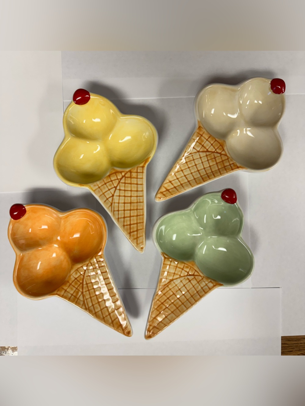 Ceramic Ice Cream Cone Trinket Dish - Yellow, Cream, Orange, Green